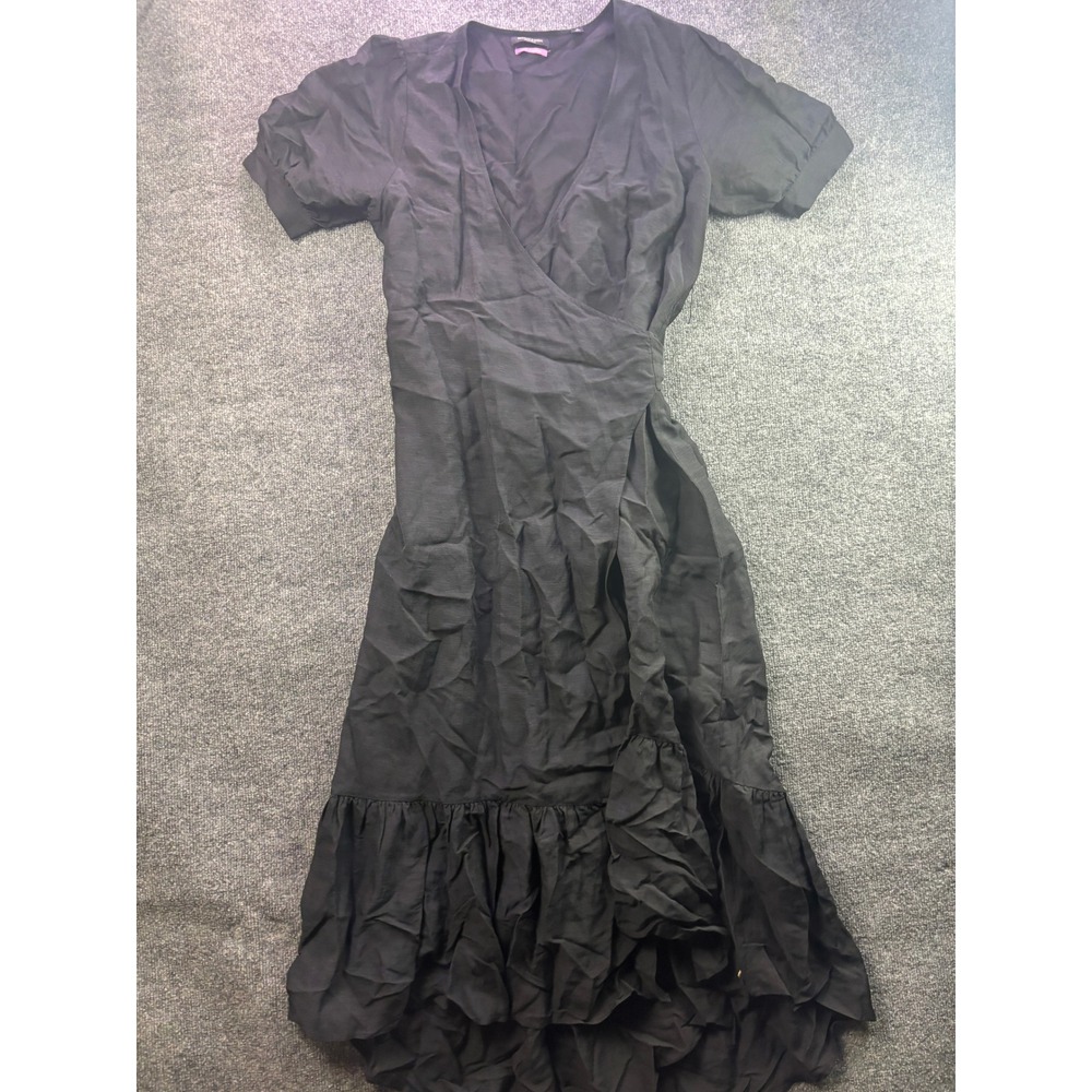 Scotch & Soda Wrap Dress Womens 38 Black Park In Bloom Ruffle Midi Puff Sleeve